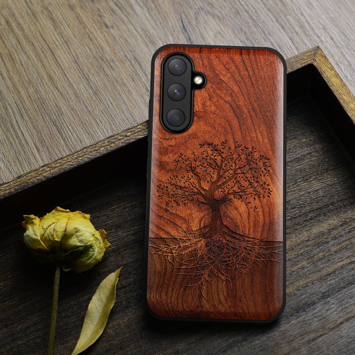 The Yin Yang Tree, Classic Engraved Wood & TPU Case - Artisanal Cover for Samsung Galaxy