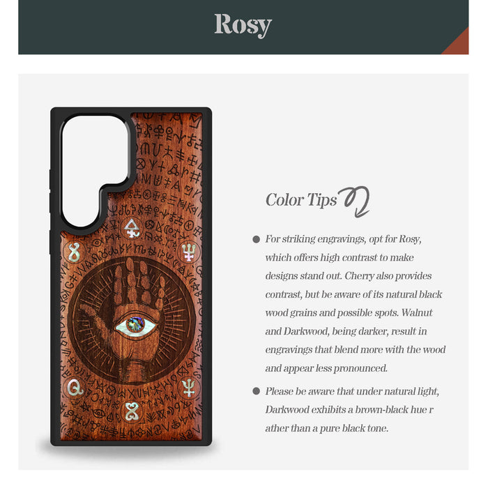 The Enigmatic Eye, Hand-Inlaid Wood & Mother of Pearl Case - Artisanal Cover for Samsung Galaxy
