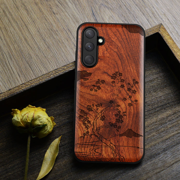 Ethereal Blossoms, Classic Engraved Wood & TPU Case - Artisanal Cover for Samsung Galaxy