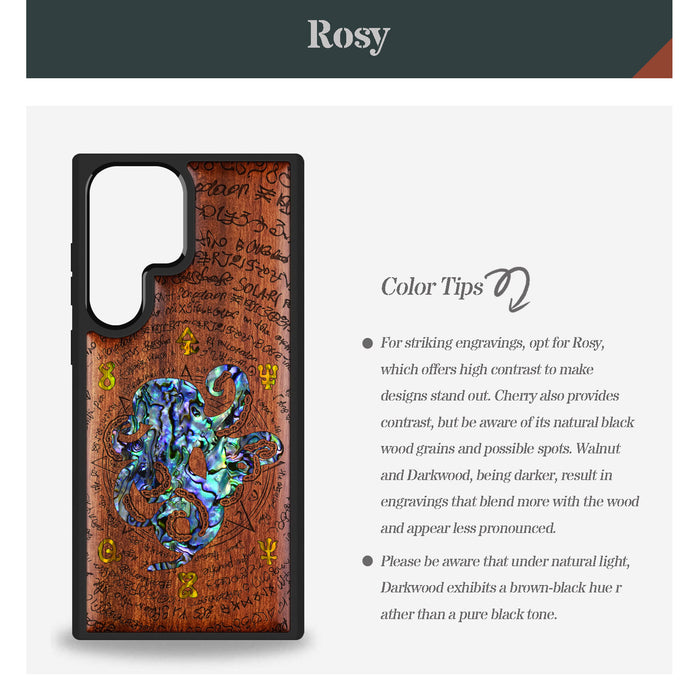 Celestial Cephalopod, Hand-Inlaid Wood & Mother of Pearl Case - Artisanal Cover for Samsung Galaxy