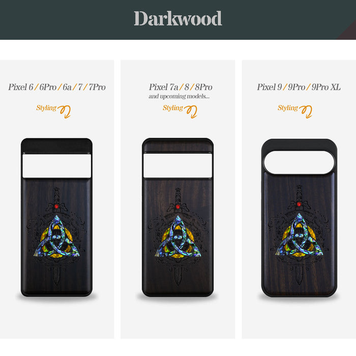 Norse Emblems, Hand-Inlaid Wood & Mother of Pearl Case - Artisanal Cover for Google Pixel