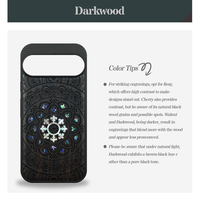 The Indian Mandala, Hand-Inlaid Wood & Mother of Pearl Case - Artisanal Cover for Google Pixel