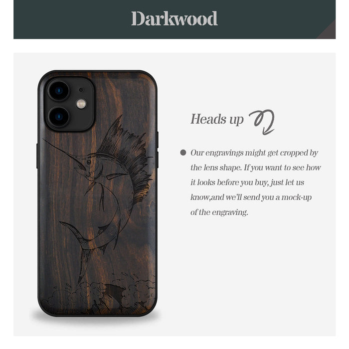 The Soaring Marlin, Classic Engraved Wood & TPU Case - Artisanal Cover for Apple iPhone