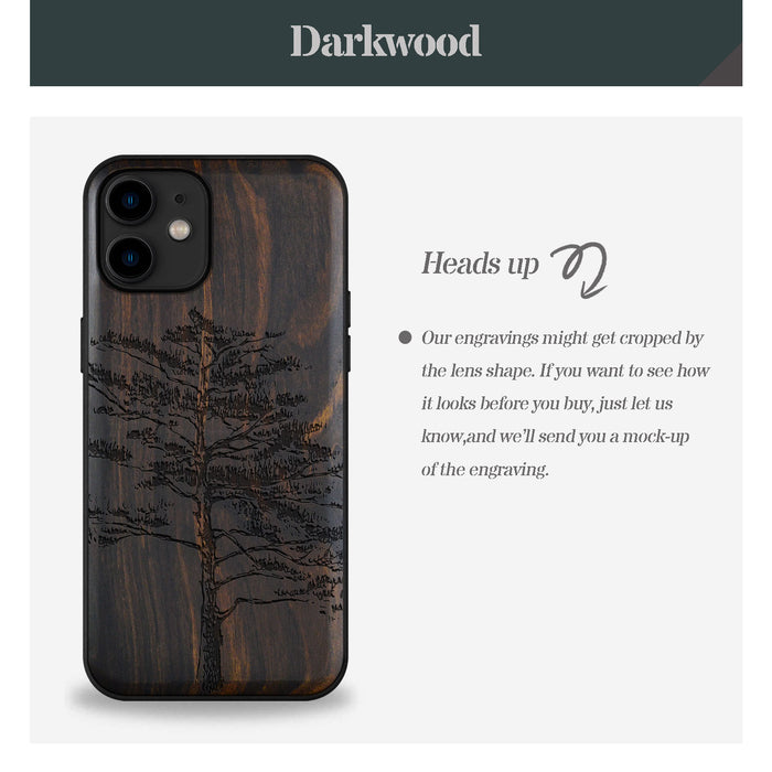 Vintage Pine Tree Sketch, Classic Engraved Wood & TPU Case - Artisanal Cover for Apple iPhone