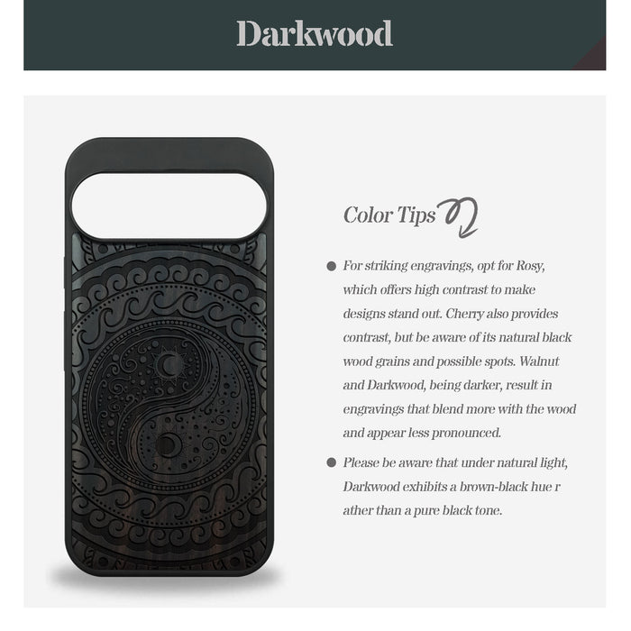 The Yin Yang Paisley, Classic Engraved Wood & TPU Case - Artisanal Cover for Google Pixel