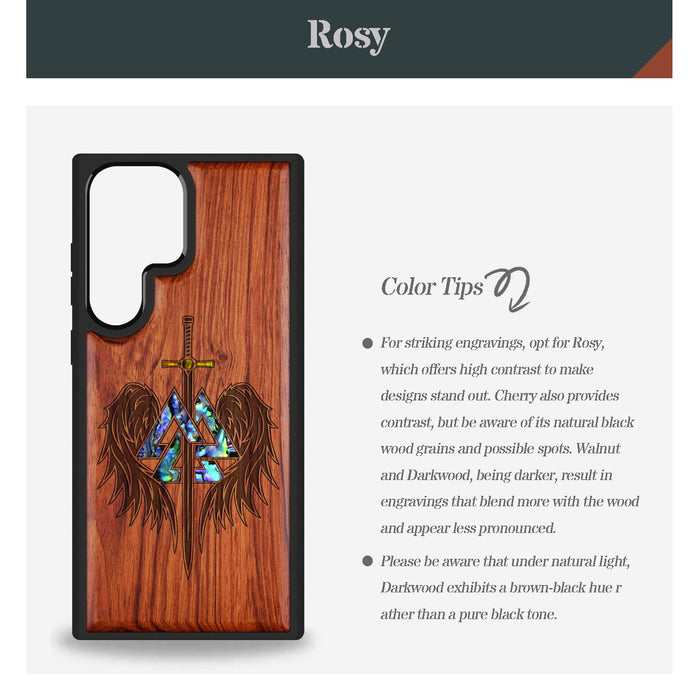 Wings of Valor Essence  , Hand-Inlaid Wood & Mother of Pearl Case - Artisanal Cover for Samsung Galaxy