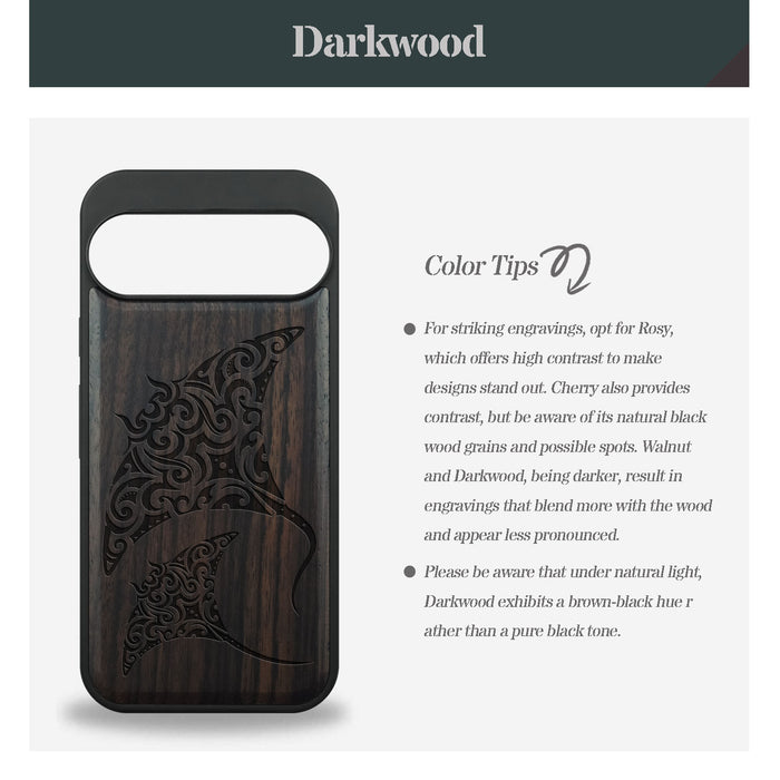 Polynesian Manta Rays, Classic Engraved Wood & TPU Case - Artisanal Cover for Google Pixel