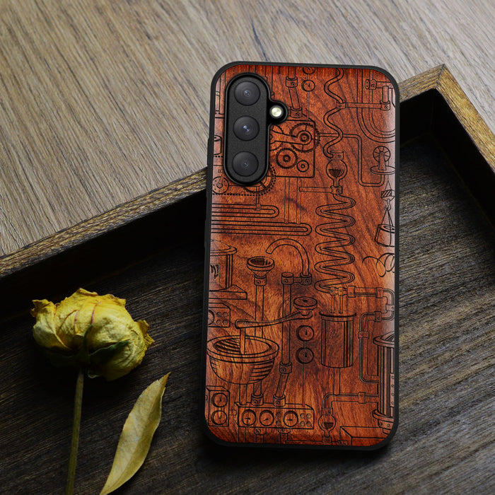 A Retro Industrial Tapestry in Vector Linework, Classic Engraved Wood & TPU Case - Artisanal Cover for Samsung Galaxy