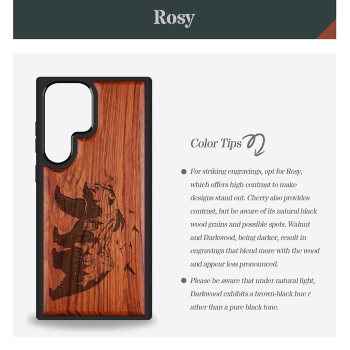 Majestic Bear in Nature's Embrace, Classic Engraved Wood & TPU Case - Artisanal Cover for Samsung Galaxy