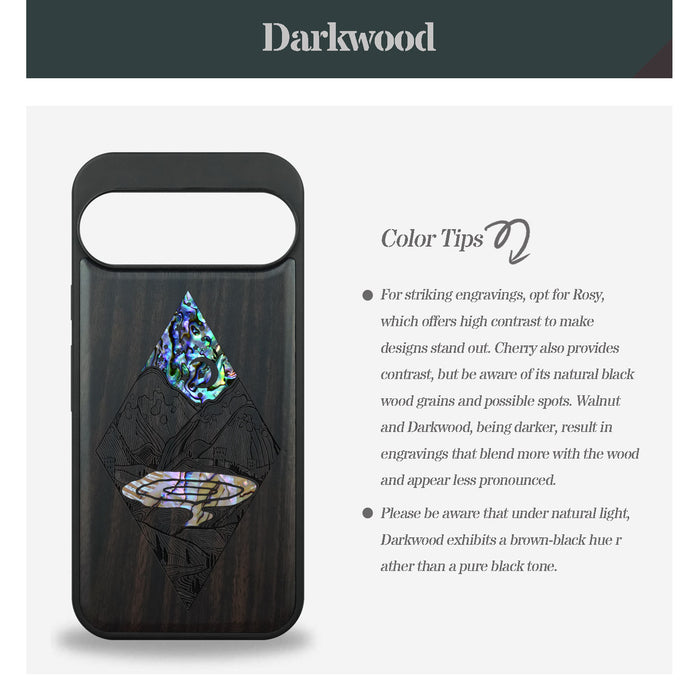 A Glimpse into the Starlit Wilderness, Hand-Inlaid Wood & Mother of Pearl Case - Artisanal Cover for Google Pixel