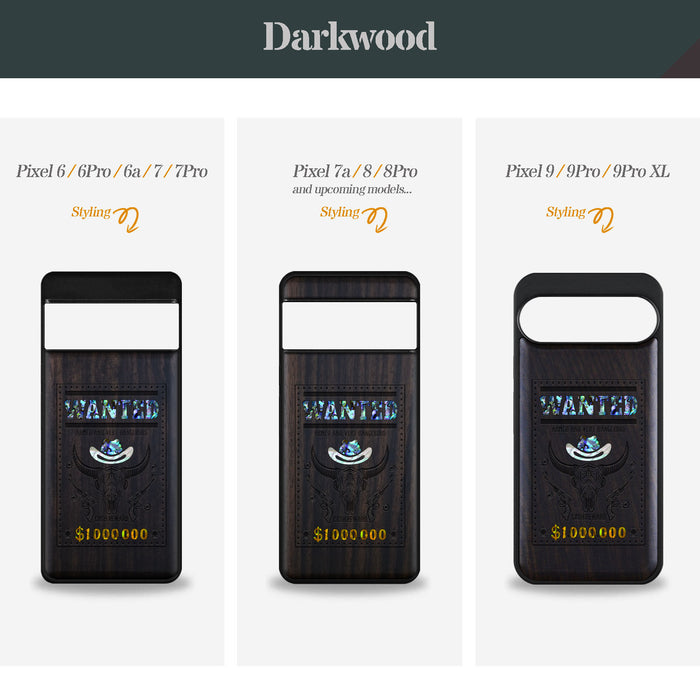 Western Wanted Poster, Hand-Inlaid Wood & Mother of Pearl Case - Artisanal Cover for Google Pixel