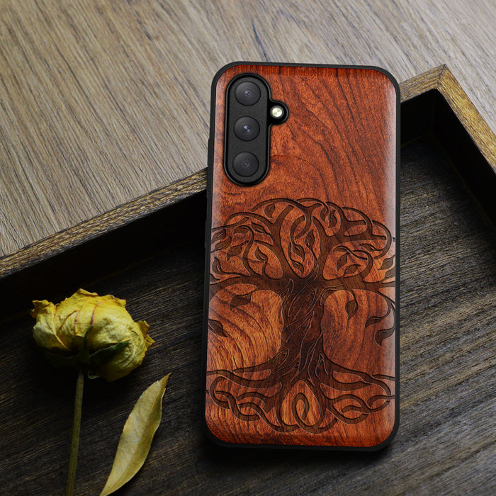 The Celtic Tree of Life, Classic Engraved Wood & TPU Case - Artisanal Cover for Samsung Galaxy