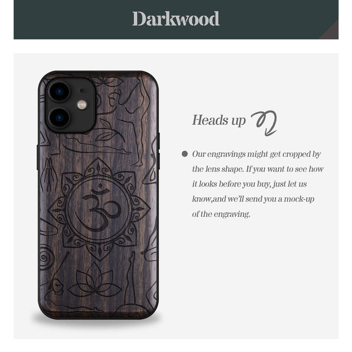 The Yoga Essence, Classic Engraved Wood & TPU Case - Artisanal Cover for Apple iPhone