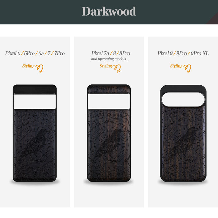 The Haloed Crow, Classic Engraved Wood & TPU Case - Artisanal Cover for Google Pixel