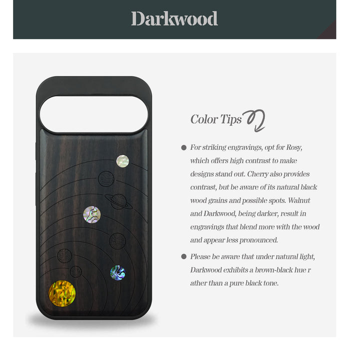 Solar System Simplicity, Hand-Inlaid Wood & Mother of Pearl Case - Artisanal Cover for Google Pixel