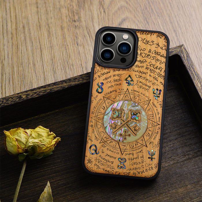 A Heraldic Enigma, Hand-Inlaid Wood & Mother of Pearl Case - Artisanal Cover for Apple iPhone