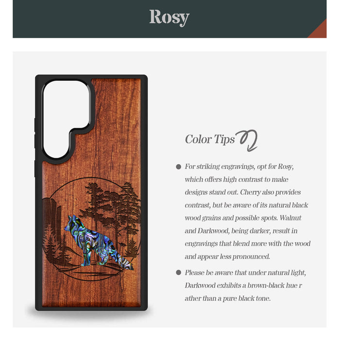 The Enchanting Fox, Hand-Inlaid Wood & Mother of Pearl Case - Artisanal Cover for Samsung Galaxy