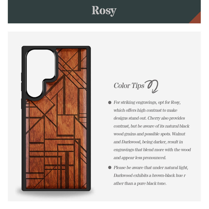 Geometric Simplicity Revisited, Classic Engraved Wood & TPU Case - Artisanal Cover for Samsung Galaxy