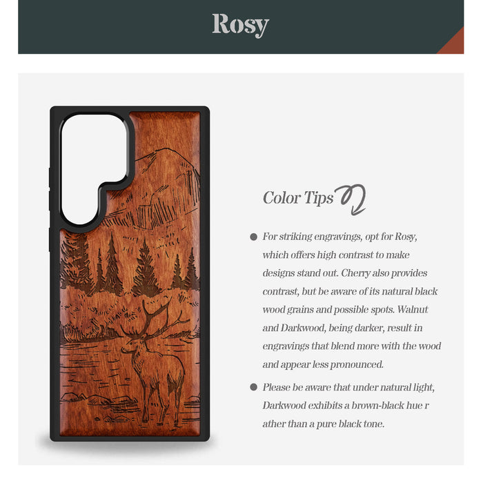 An Enthralling Natural Landscape Illustration, Classic Engraved Wood & TPU Case - Artisanal Cover for Samsung Galaxy