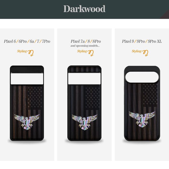 Bald Eagle and Flag, Hand-Inlaid Wood & Mother of Pearl Case - Artisanal Cover for Google Pixel