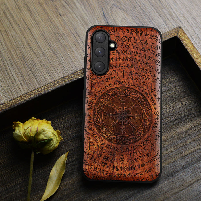 The Shield of Dragons and Awe, Classic Engraved Wood & TPU Case - Artisanal Cover for Samsung Galaxy