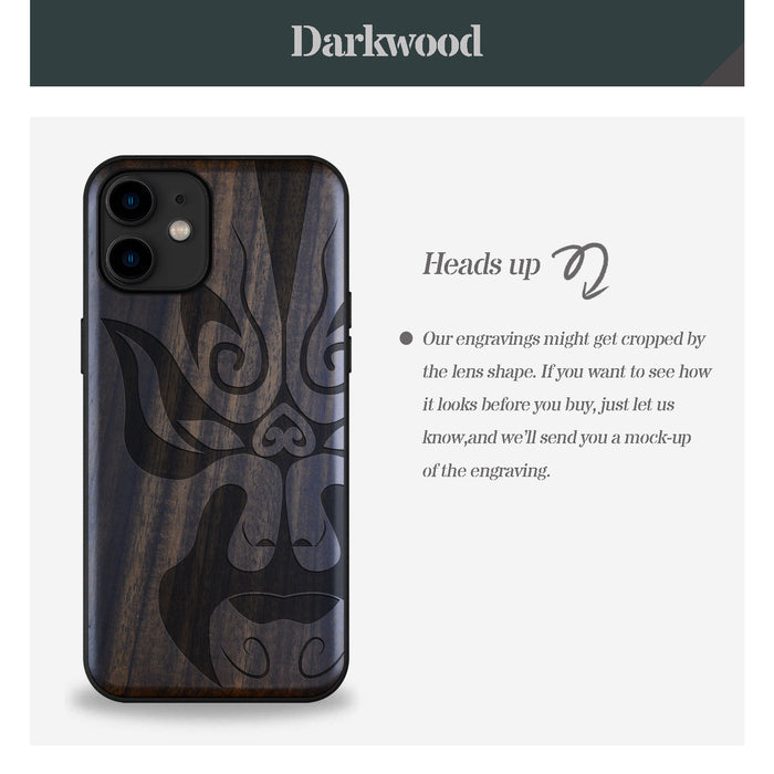 The Chinese Opera Mask, Classic Engraved Wood & TPU Case - Artisanal Cover for Apple iPhone