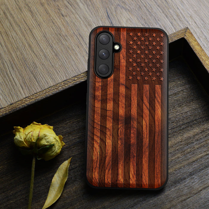 The Classic American Flag, Classic Engraved Wood & TPU Case - Artisanal Cover for Samsung Galaxy