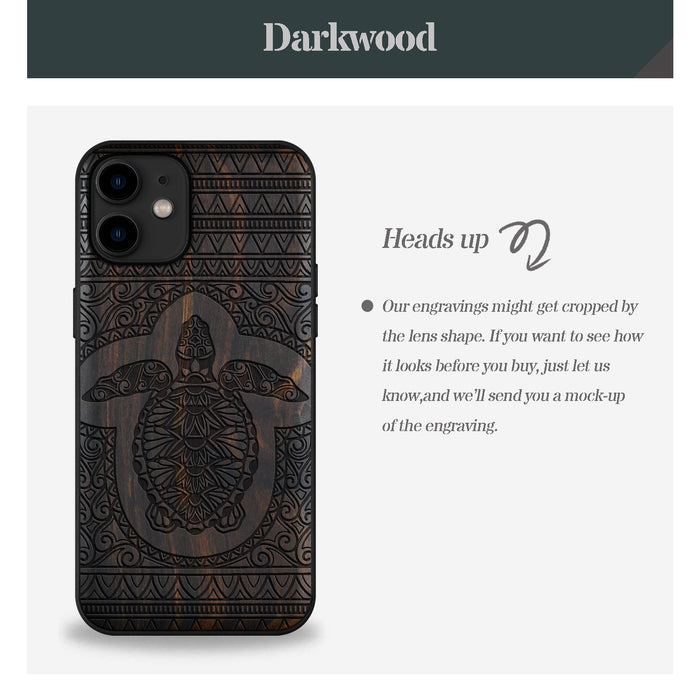 The Enigmatic Turtle of Timeless Patterns, Classic Engraved Wood & TPU Case - Artisanal Cover for Apple iPhone