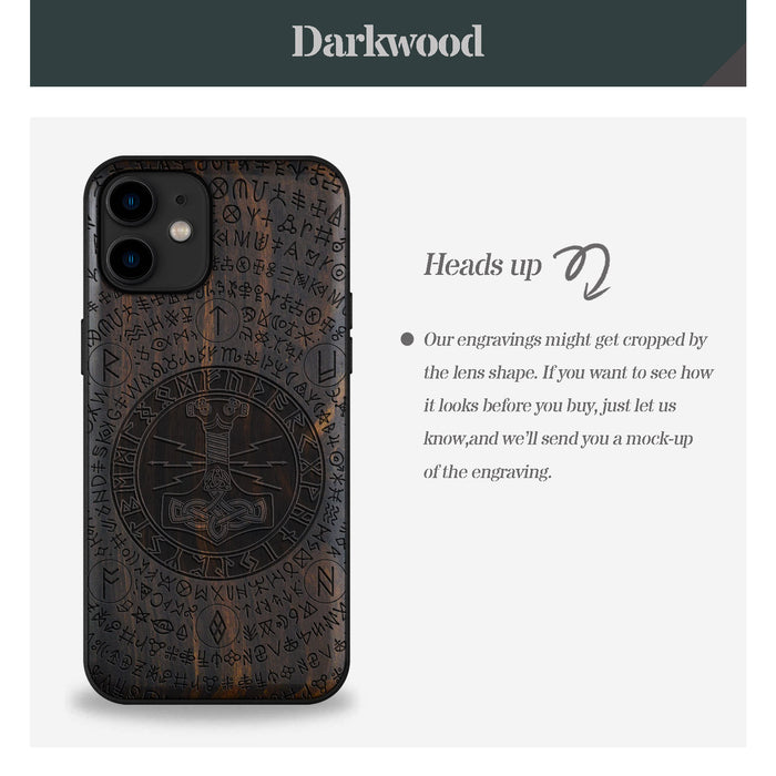 Mjölnir and the Runes, Classic Engraved Wood & TPU Case - Artisanal Cover for Apple iPhone