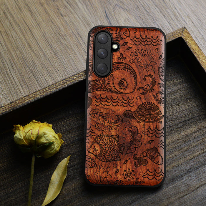 A Marine Mosaic, Classic Engraved Wood & TPU Case - Artisanal Cover for Samsung Galaxy