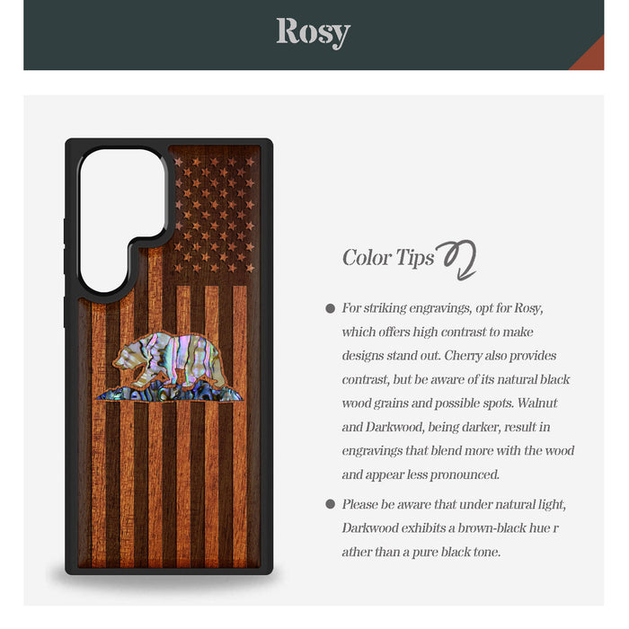 The Grizzly of the Golden State, Hand-Inlaid Wood & Mother of Pearl Case - Artisanal Cover for Samsung Galaxy