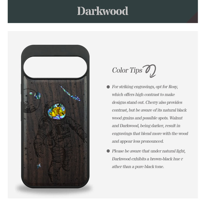 A Celestial Odyssey, Hand-Inlaid Wood & Mother of Pearl Case - Artisanal Cover for Google Pixel