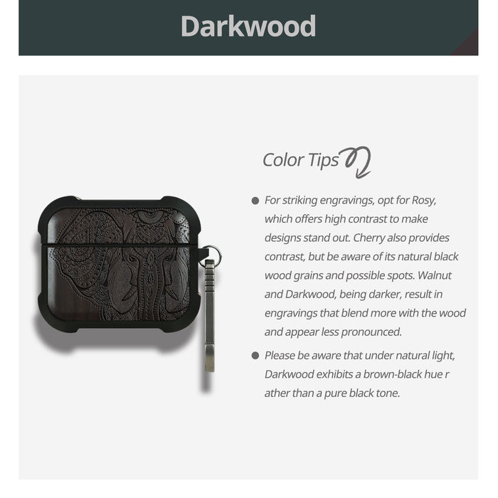 Tribal Harmony - Wood Artisan Engraved & Shell Hand-Inlaid Cover - Artisanal Case for Apple AirPods (Titanium Quick Released Clasp)