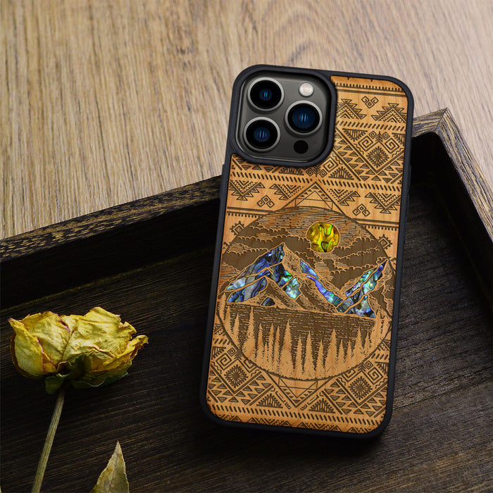 The Lens of Nature, Hand-Inlaid Wood & Mother of Pearl Case - Artisanal Cover for Apple iPhone