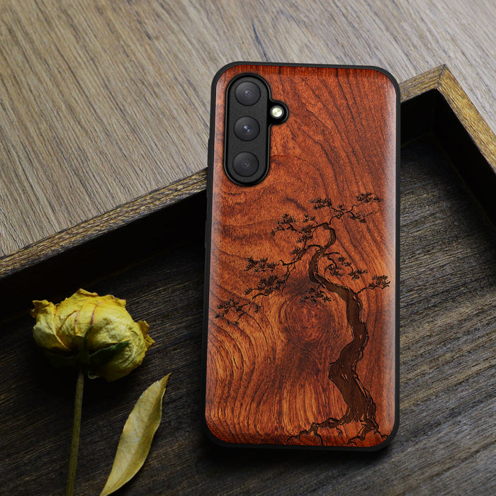 The Majestic Pine Tree, Classic Engraved Wood & TPU Case - Artisanal Cover for Samsung Galaxy