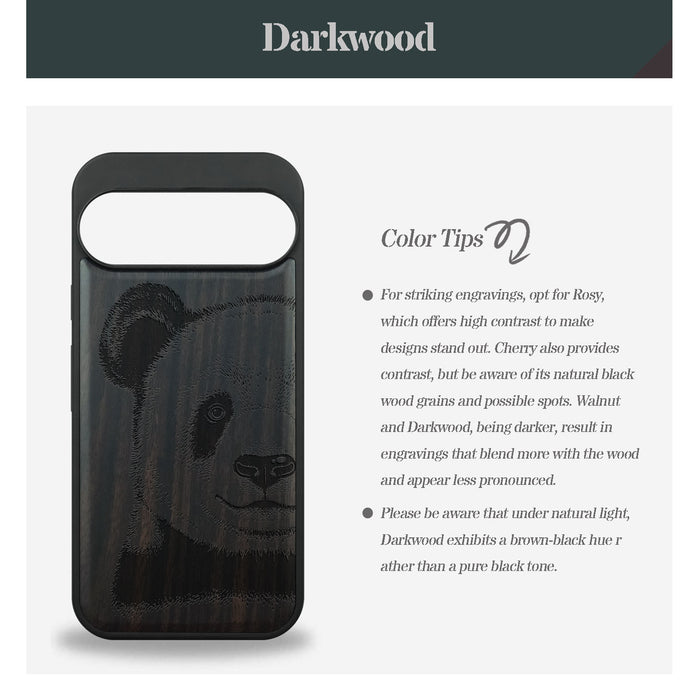 Panda Serenity, Classic Engraved Wood & TPU Case - Artisanal Cover for Google Pixel