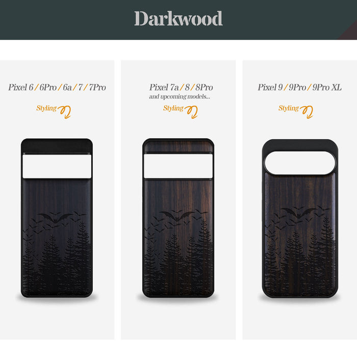 Bats Over the Forest, Classic Engraved Wood & TPU Case - Artisanal Cover for Google Pixel