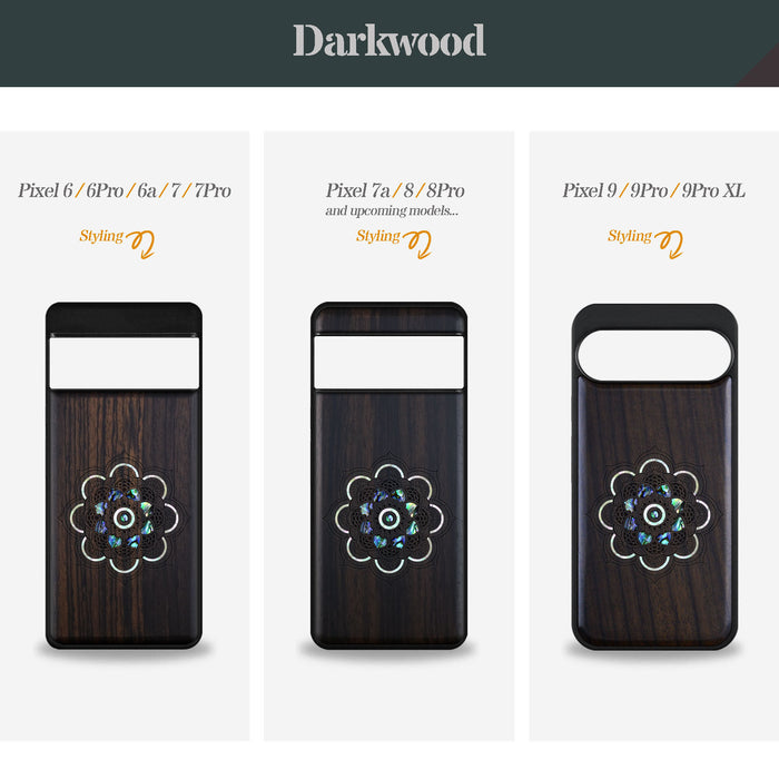 Mystic Floral Harmony, Hand-Inlaid Wood & Mother of Pearl Case - Artisanal Cover for Google Pixel