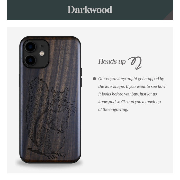 The Squirrel Sketch, Classic Engraved Wood & TPU Case - Artisanal Cover for Apple iPhone