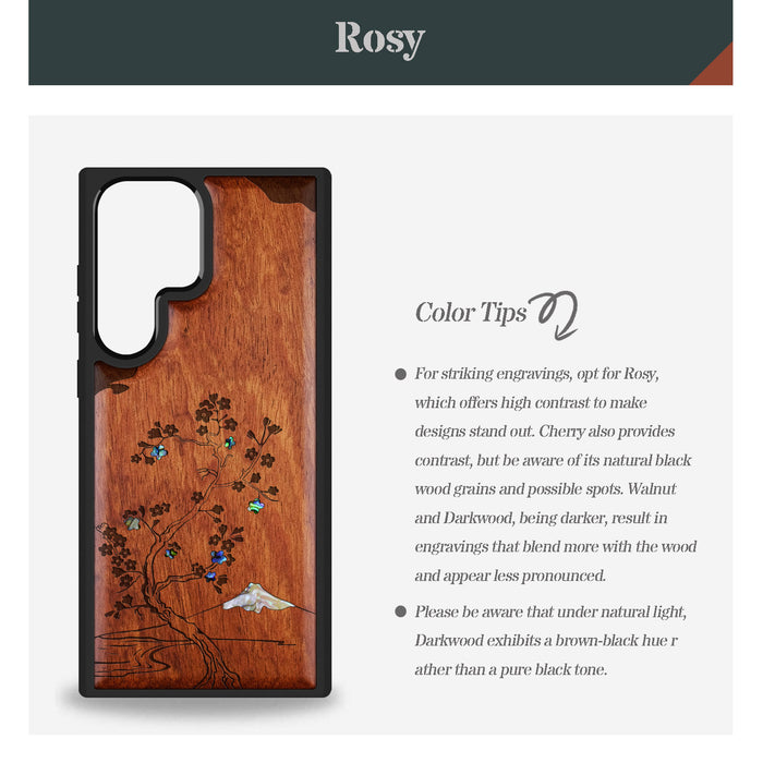 Ethereal Blossoms, Hand-Inlaid Wood & Mother of Pearl Case - Artisanal Cover for Samsung Galaxy