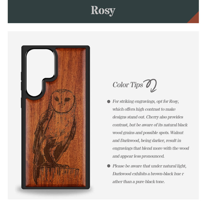 The Majestic Barn Owl, Classic Engraved Wood & TPU Case - Artisanal Cover for Samsung Galaxy