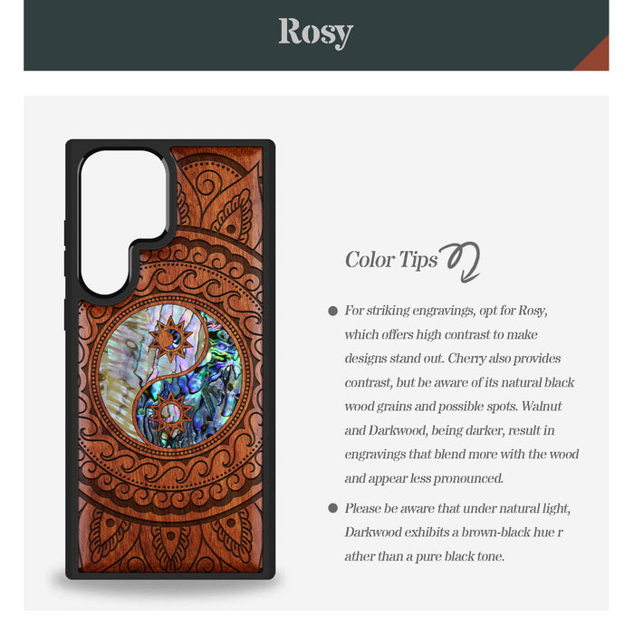The Yin Yang Paisley, Hand-Inlaid Wood & Mother of Pearl Case - Artisanal Cover for Samsung Galaxy