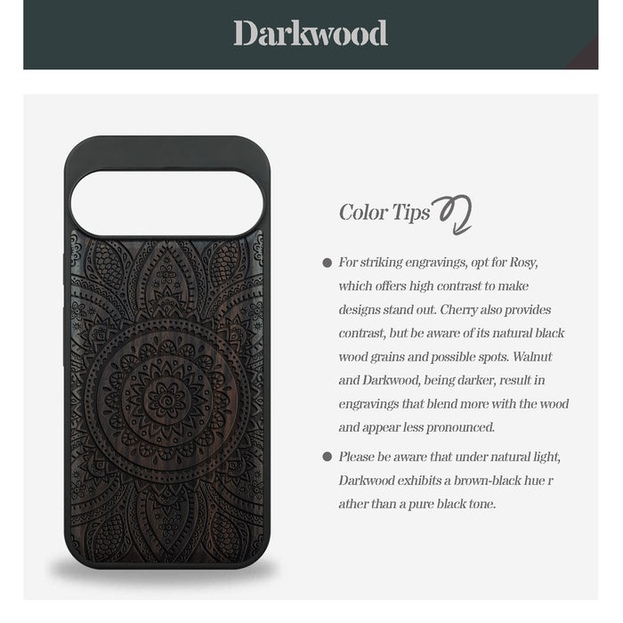 Floral Mandala, Classic Engraved Wood & TPU Case - Artisanal Cover for Google Pixel