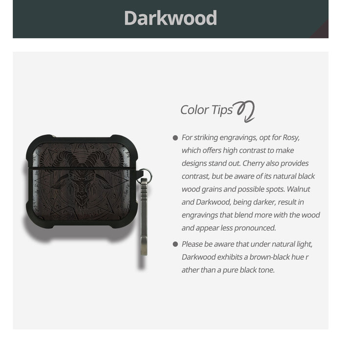 The Horned Goat in Octagonal Star - Wood Artisan Engraved & Shell Hand-Inlaid Cover - Artisanal Case for Apple AirPods (Titanium Quick Released Clasp)