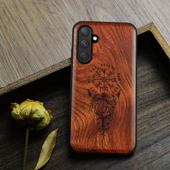 The Guiding Vegvisir, Classic Engraved Wood & TPU Case - Artisanal Cover for Samsung Galaxy