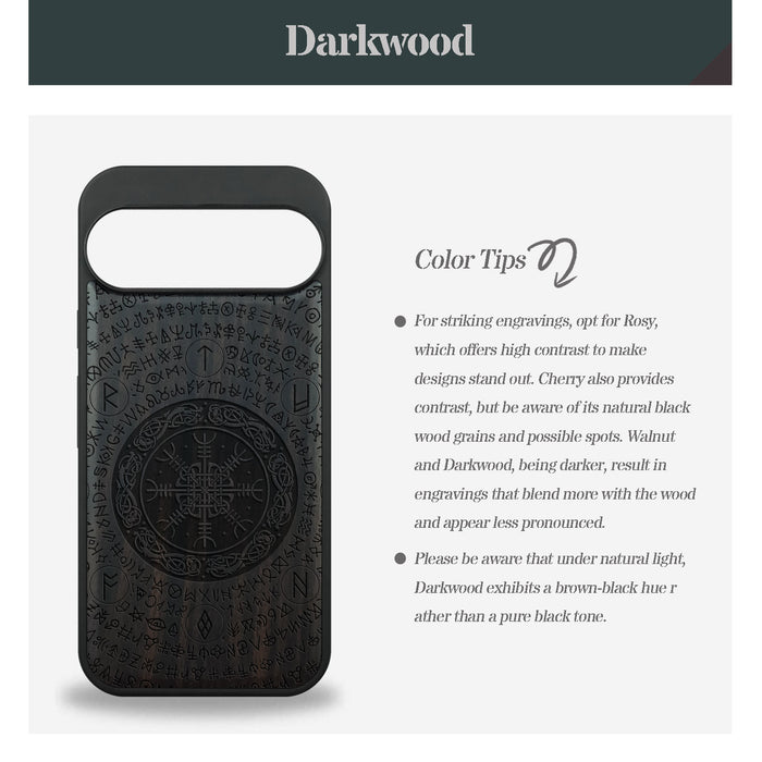 The Shield of Dragons and Awe, Classic Engraved Wood & TPU Case - Artisanal Cover for Google Pixel