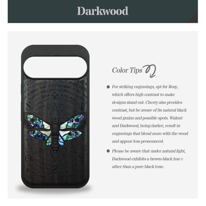 The Death Moth and Octagonal Star, Hand-Inlaid Wood & Mother of Pearl Case - Artisanal Cover for Google Pixel