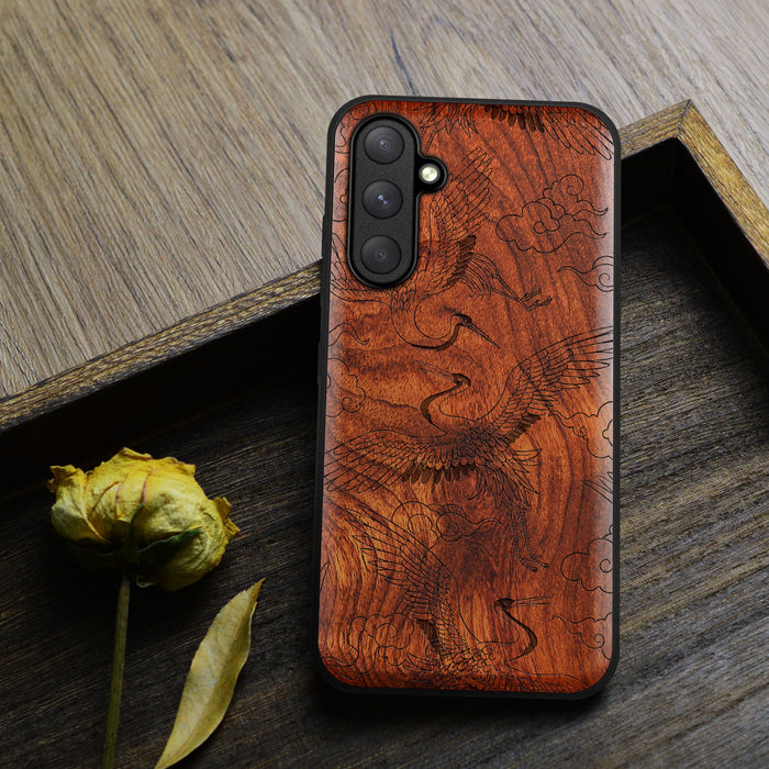 Celestial Ballet, Classic Engraved Wood & TPU Case - Artisanal Cover for Samsung Galaxy