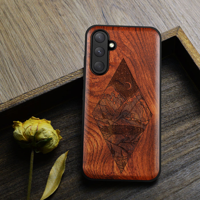 Diamond Nightscape, Classic Engraved Wood & TPU Case - Artisanal Cover for Samsung Galaxy