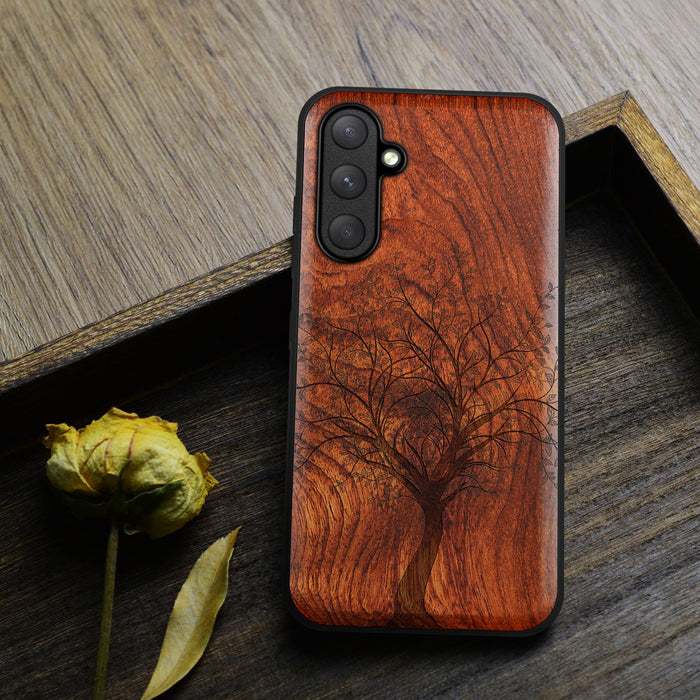 The Detailed Linework Tree of Life, Classic Engraved Wood & TPU Case - Artisanal Cover for Samsung Galaxy